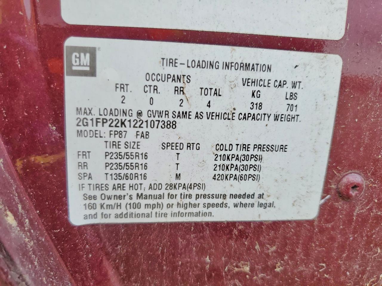 2002 CHEV Camaro VIN 2G1FP22K122107388 photo 12