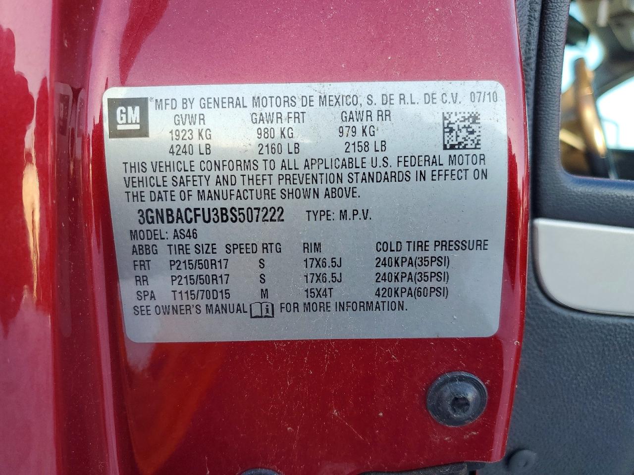 2011 Chevrolet Hhr VIN 3GNBACFU3BS507222 photo 12
