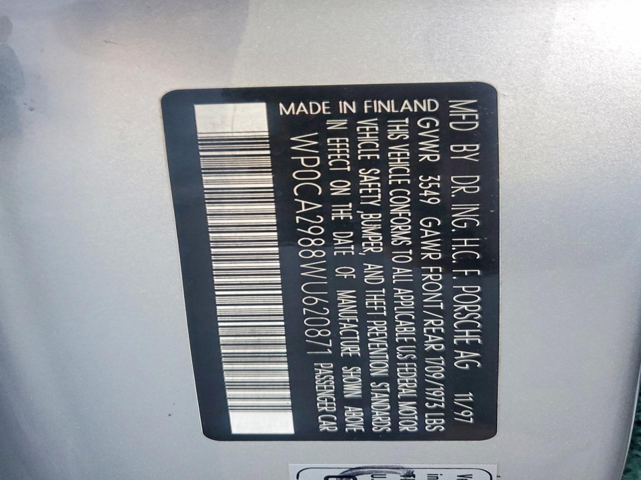 1998 Porsche Boxster VIN WP0CA2988WU620871 photo 12