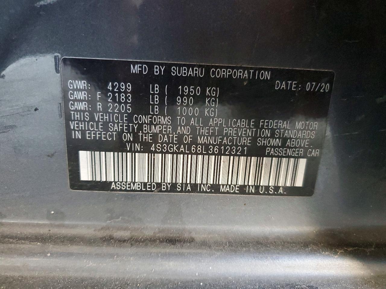 2020 Subaru Impreza VIN 4S3GKAL68L3612321 photo 12