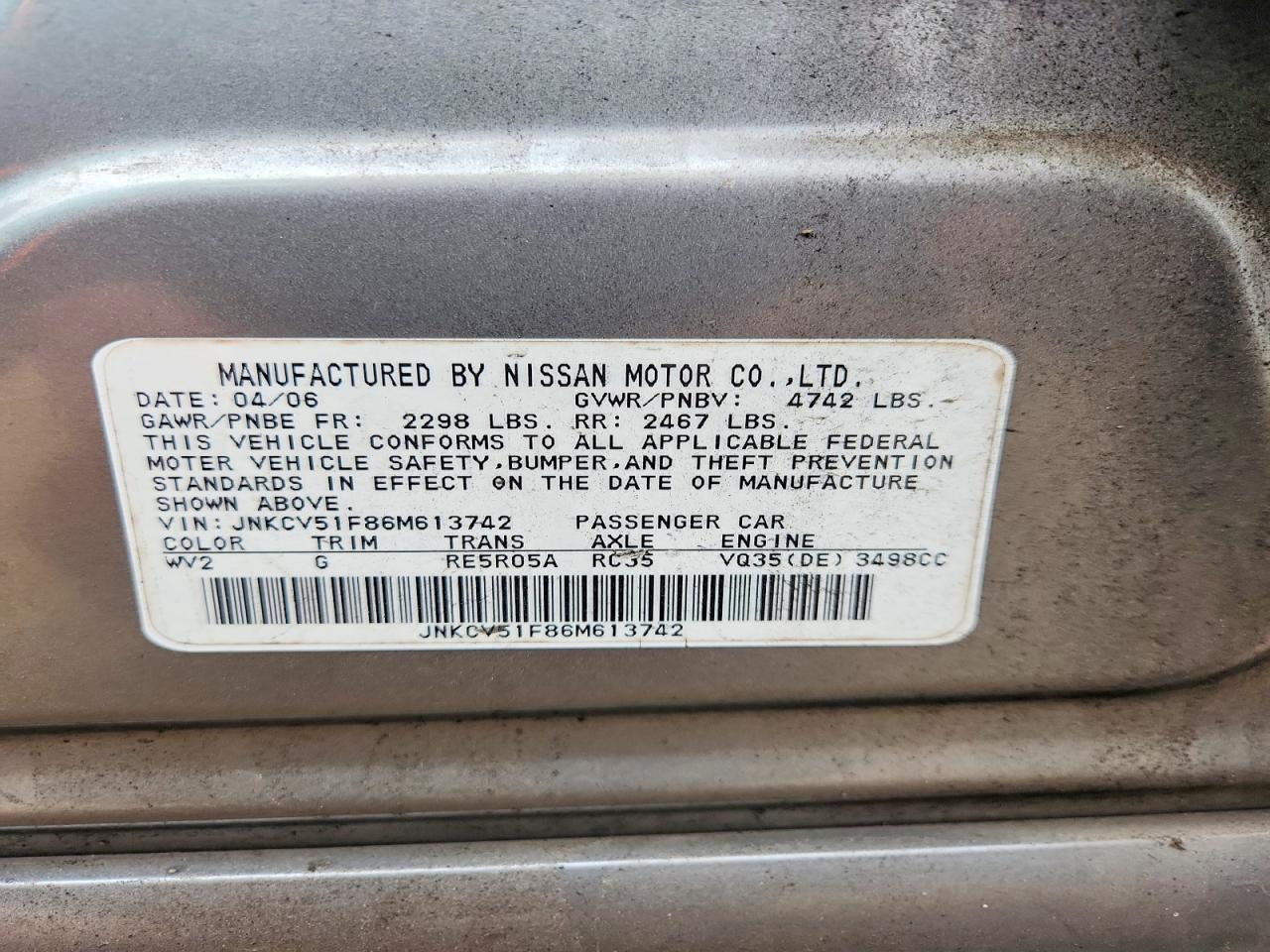 2006 Infiniti G35 x VIN JNKCV51F86M613742 photo 12