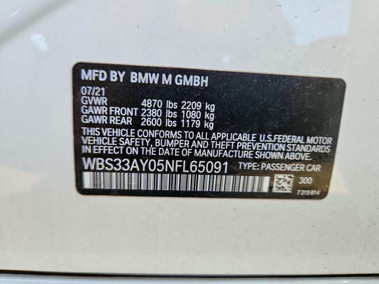 2022 BMW M3 VIN WBS33AY05NFL65091 photo 12