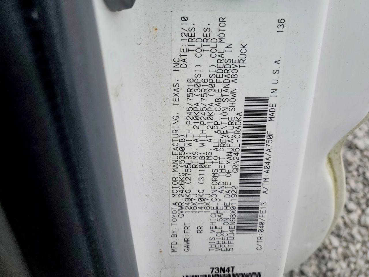 2011 Toyota Tacoma VIN 5TFUU4EN6BX011922 photo 12