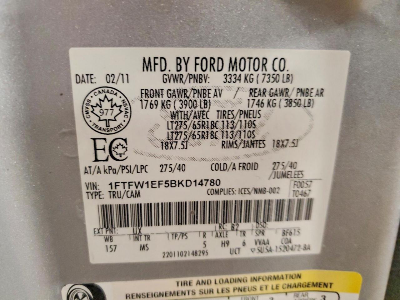 2011 Ford F150 VIN 1FTFW1EF5BKD14780 photo 12