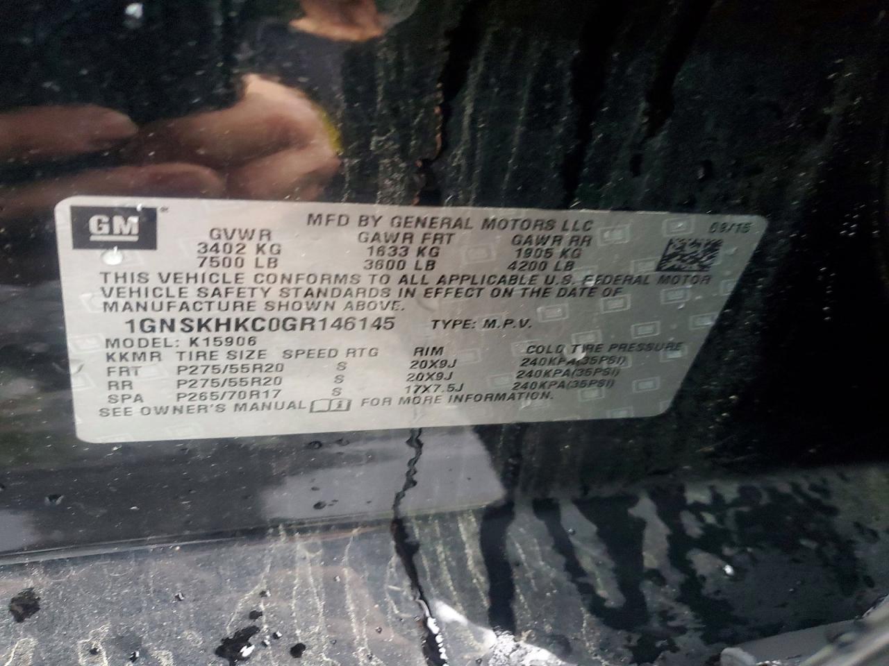 2016 CHEV Suburban VIN 1GNSKHKC0GR146145 photo 10