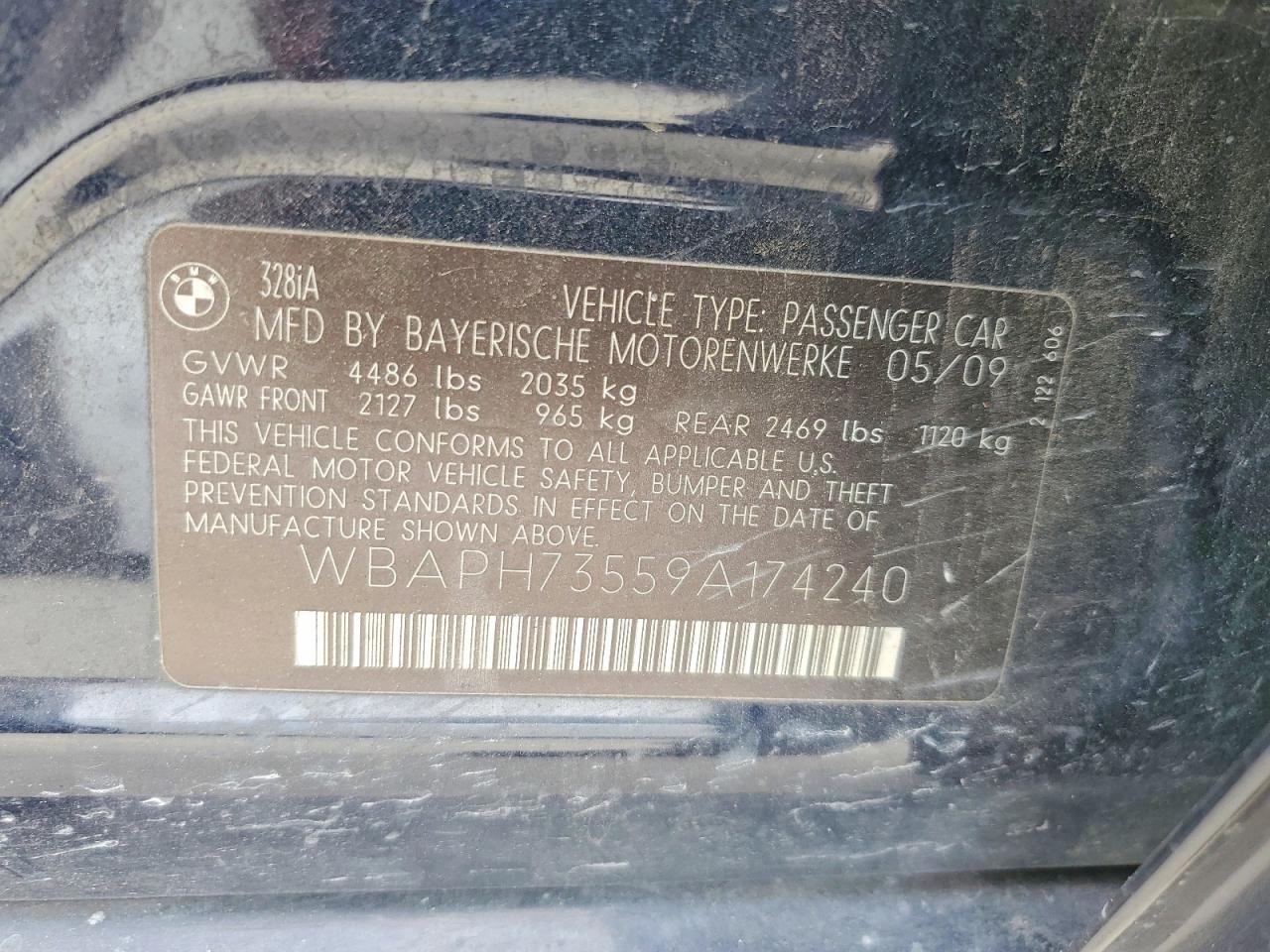 2009 BMW 3 series VIN WBAPH73559A174240 photo 12