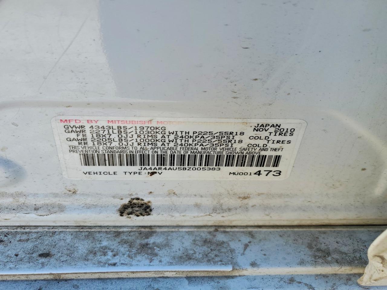 2011 Mitsubishi Outlander VIN JA4AR4AU5BZ005383 photo 12