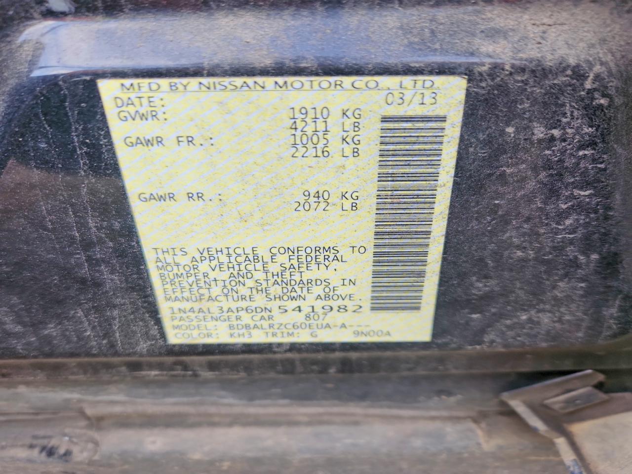 2013 Nissan Altima VIN 1N4AL3AP6DN541982 photo 12