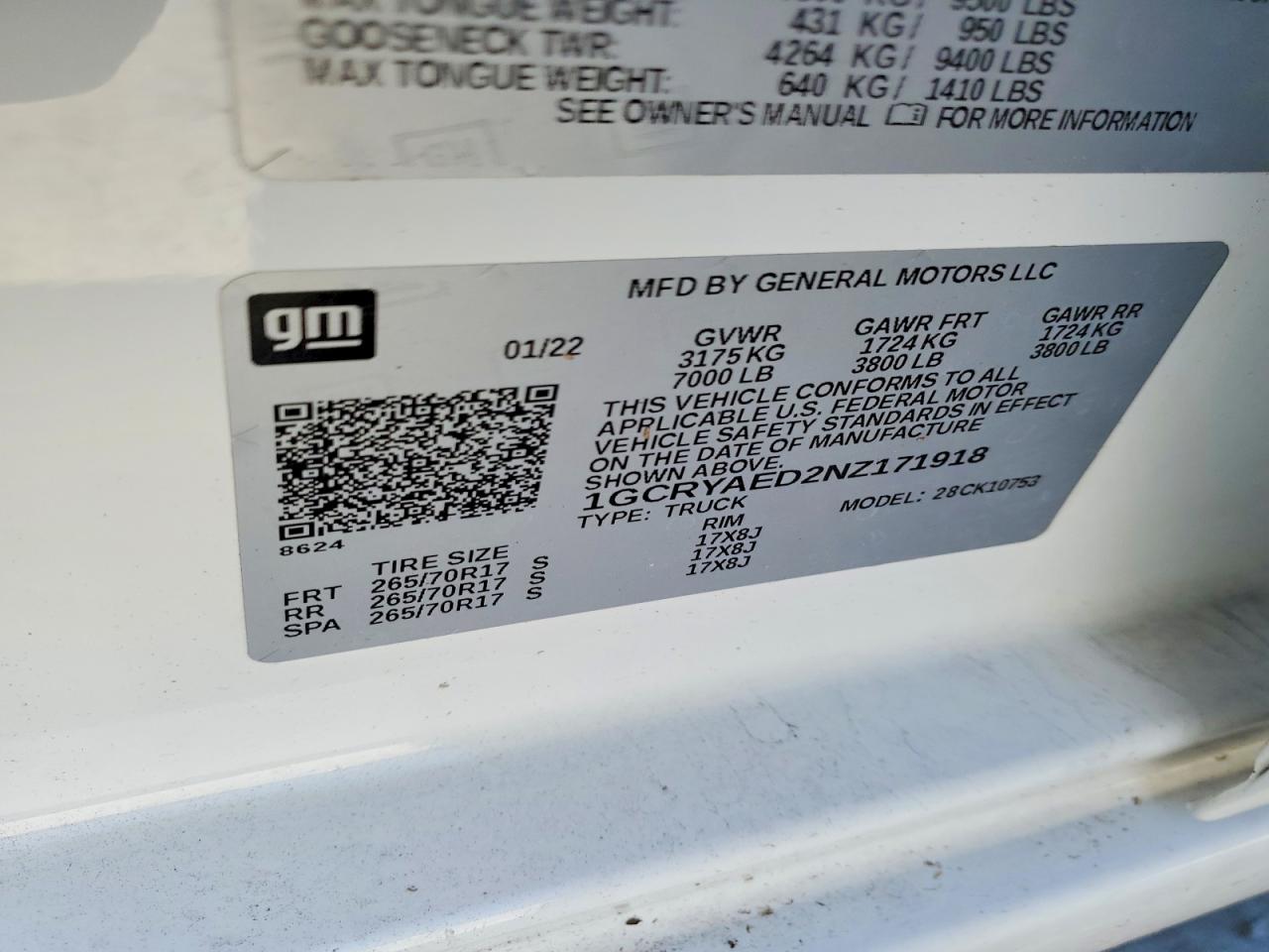2022 Chevy Silverado VIN 1GCRYAED2NZ171918 photo 12