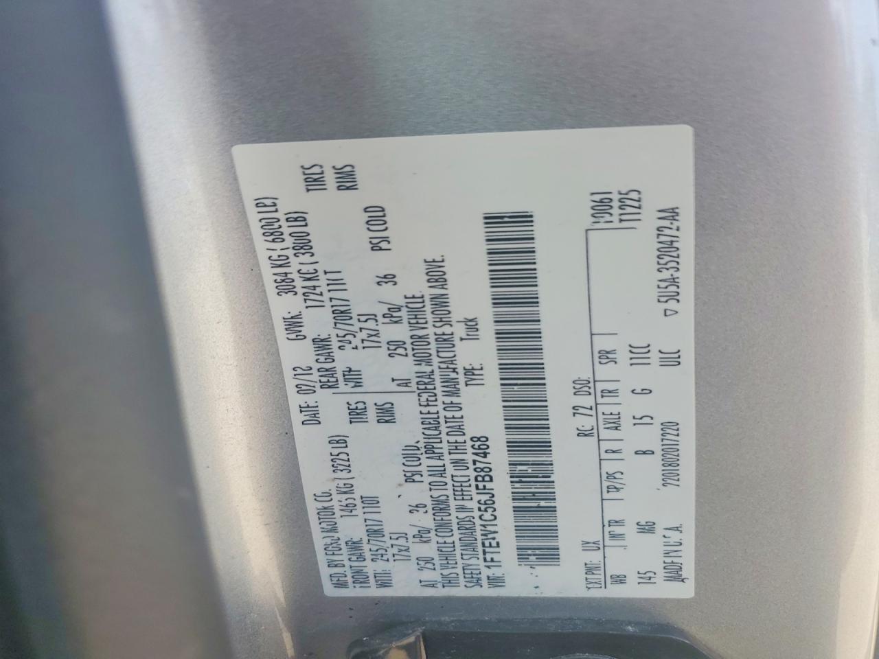 2018 Ford F-150 VIN 1FTEW1C56JFB87468 photo 12