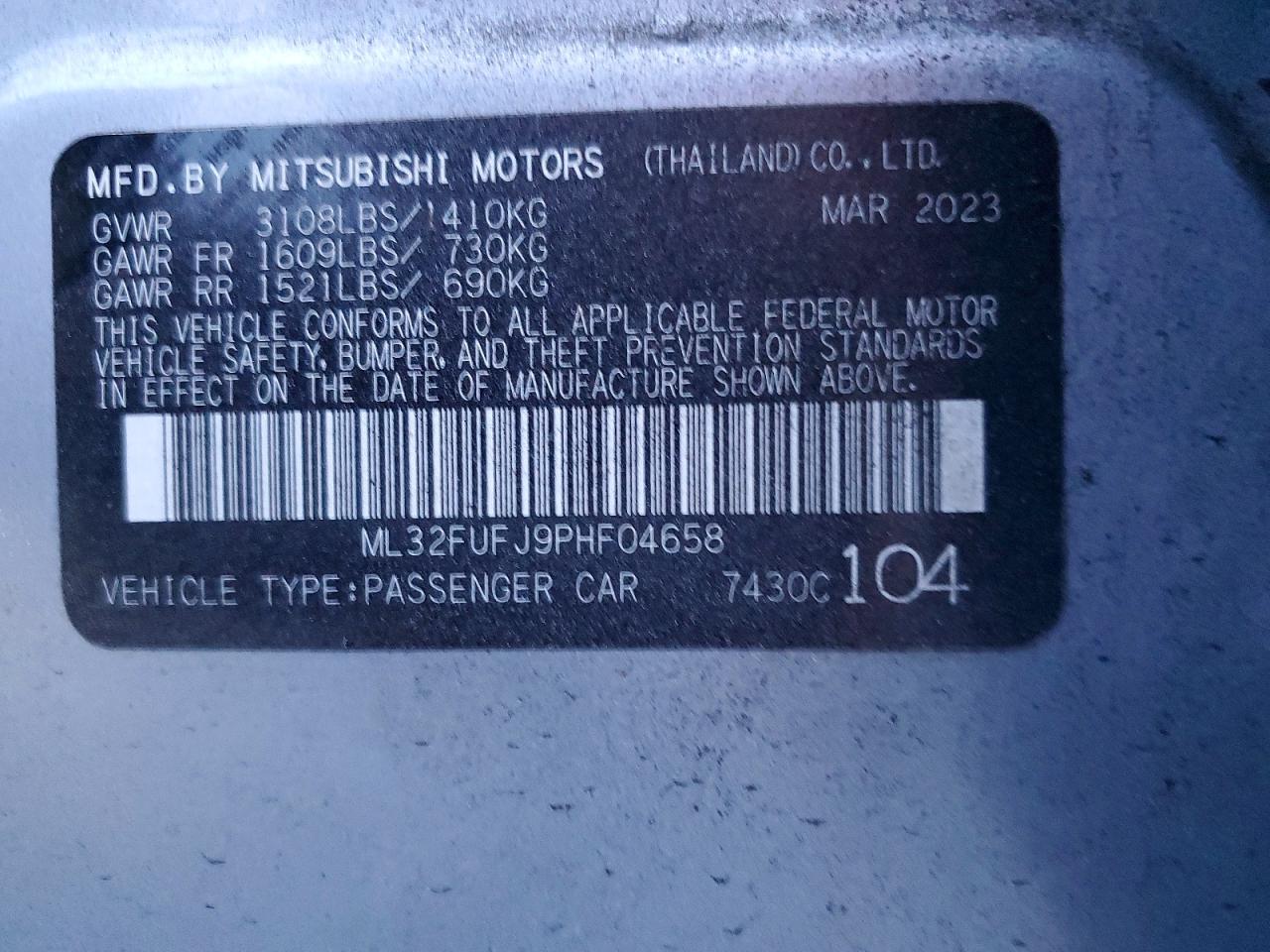 2023 Mitsubishi Mirage VIN ML32FUFJ9PHF04658 photo 12