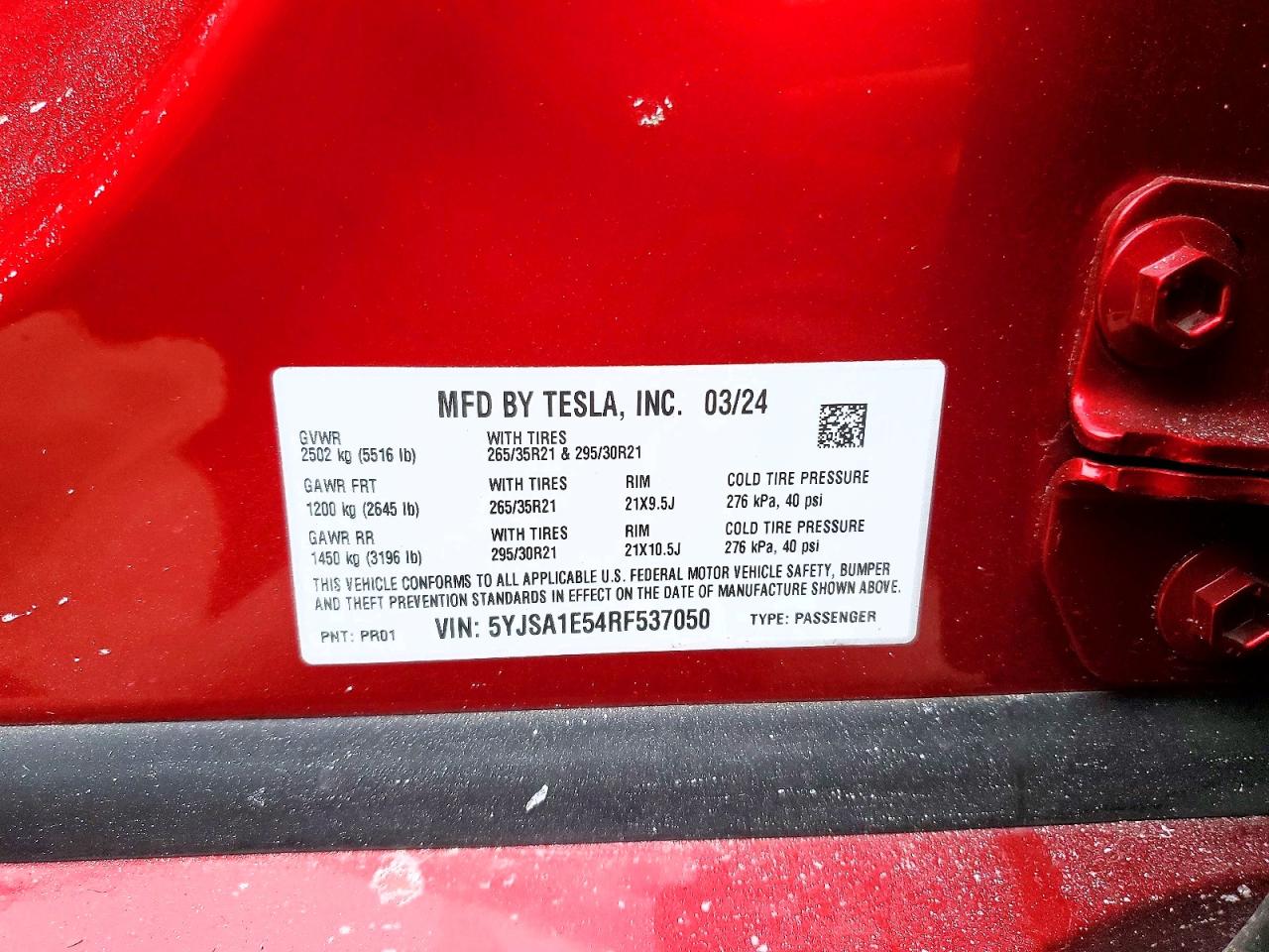 2024 TESLA Model s VIN 5YJSA1E54RF537050 photo 12