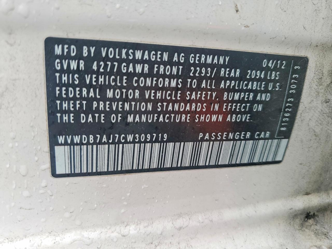 2012 Volkswagen Golf VIN WVWDB7AJ7CW309719 photo 12