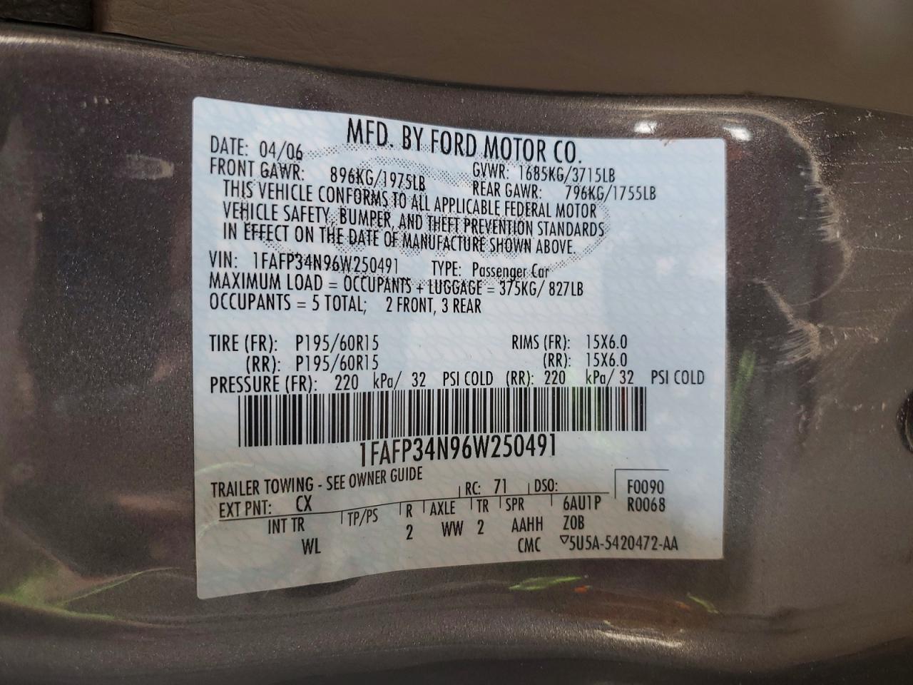 2006 Ford Focus VIN 1FAFP34N96W250491 photo 12