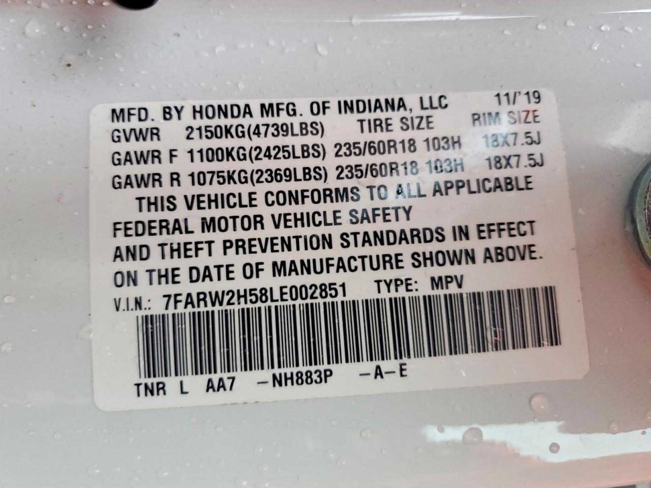 2020 Honda Crv VIN 7FARW2H58LE002851 photo 12