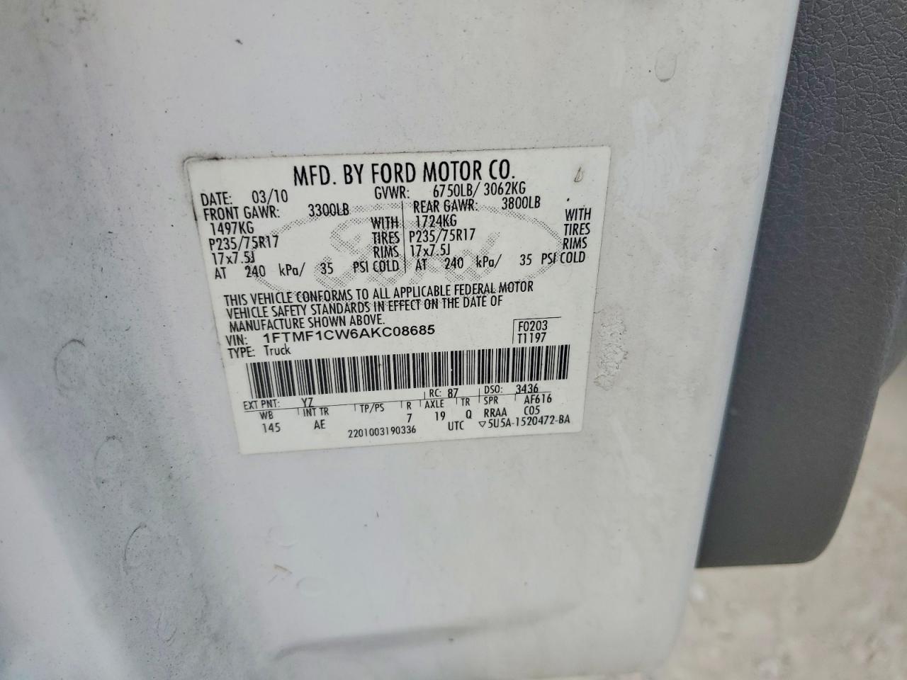2010 Ford F150 VIN 1FTMF1CW6AKC08685 photo 12