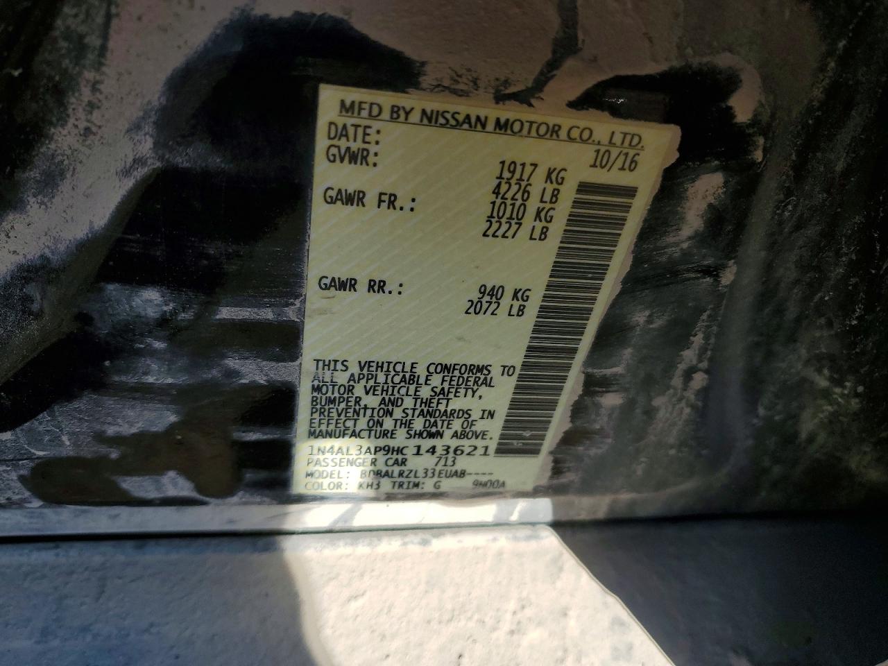 2017 NISS Altima VIN 1N4AL3AP9HC143621 photo 12