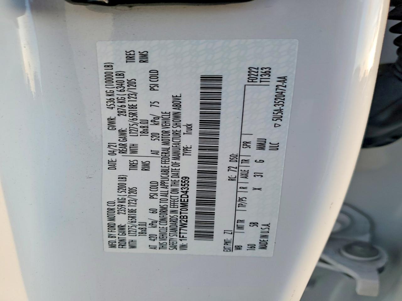 2021 Ford F250 VIN 1FT7W2BT0MED43559 photo 12