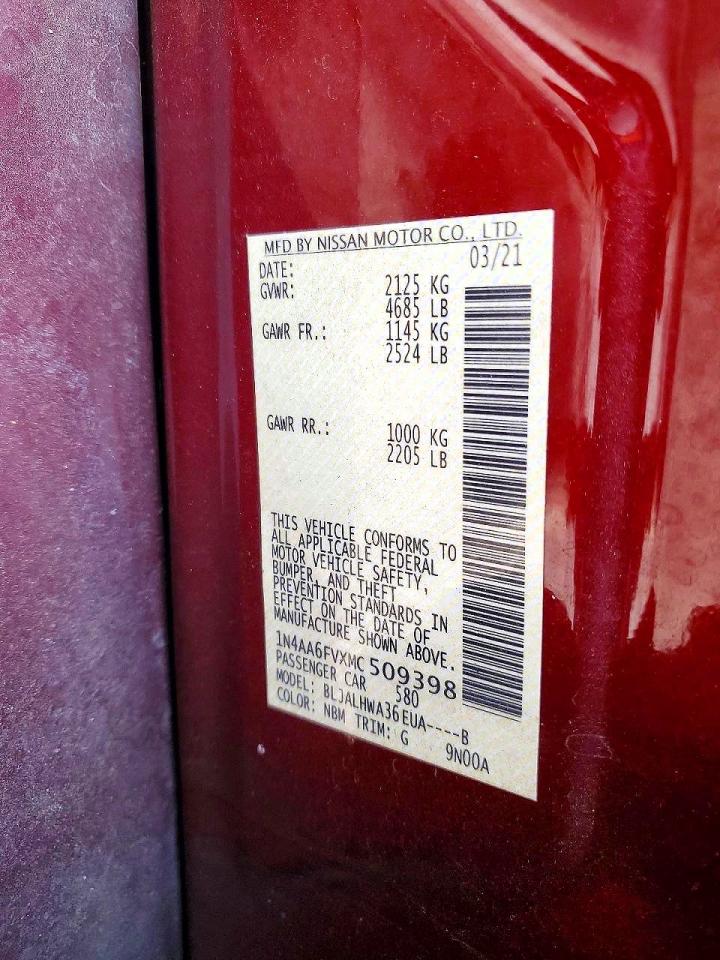2021 Nissan Maxima VIN 1N4AA6FVXMC509398 photo 12