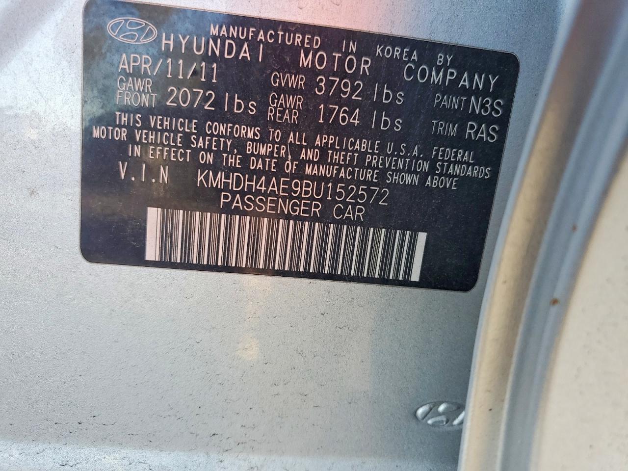 2011 HYUN Elantra gl VIN KMHDH4AE9BU152572 photo 12