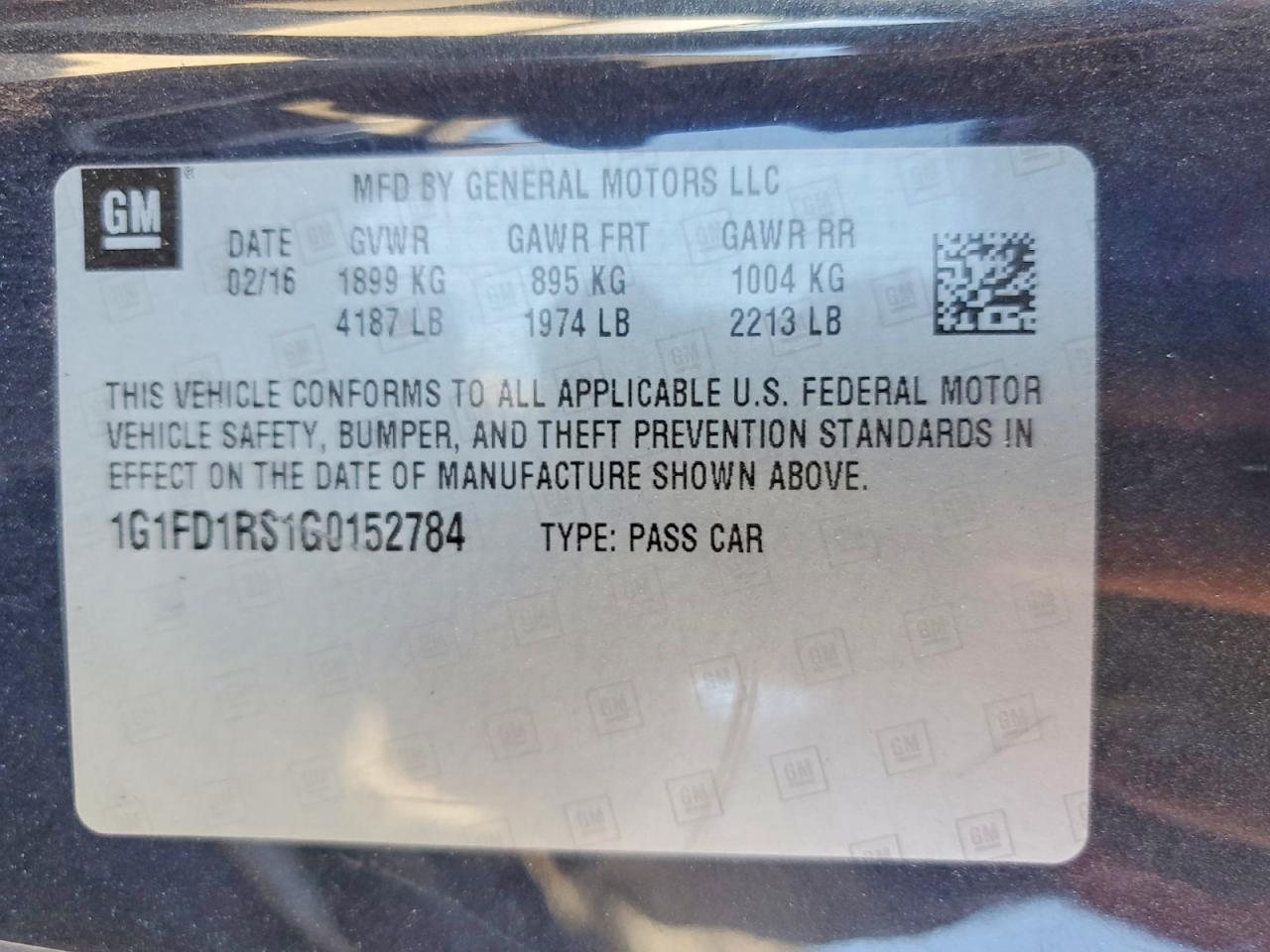 2016 CHEV Camaro VIN 1G1FD1RS1G0152784 photo 12