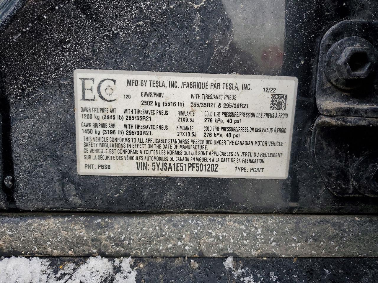 2023 Tesla Model s VIN 5YJSA1E51PF501202 photo 12