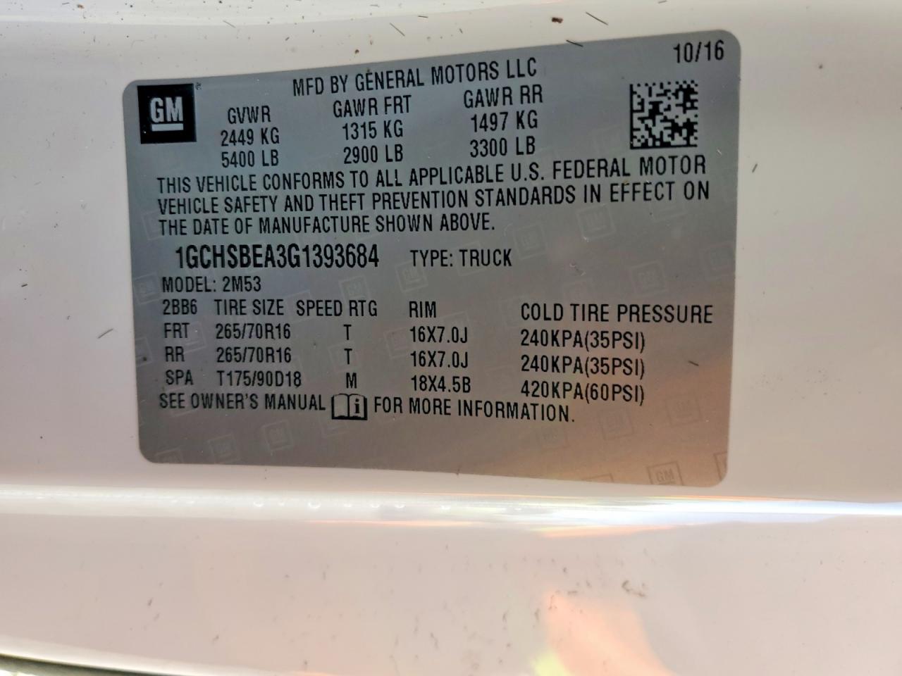 2016 CHEV Colorado VIN 1GCHSBEA3G1393684 photo 12