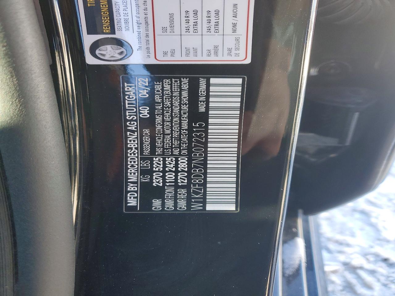 2022 Mercedes-Benz E-class VIN W1KZF8DB7NB072315 photo 12