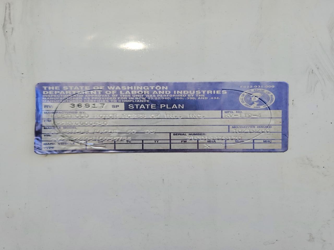 2001 SPARTAN All models VIN 4VZBR24951C036784 photo 10