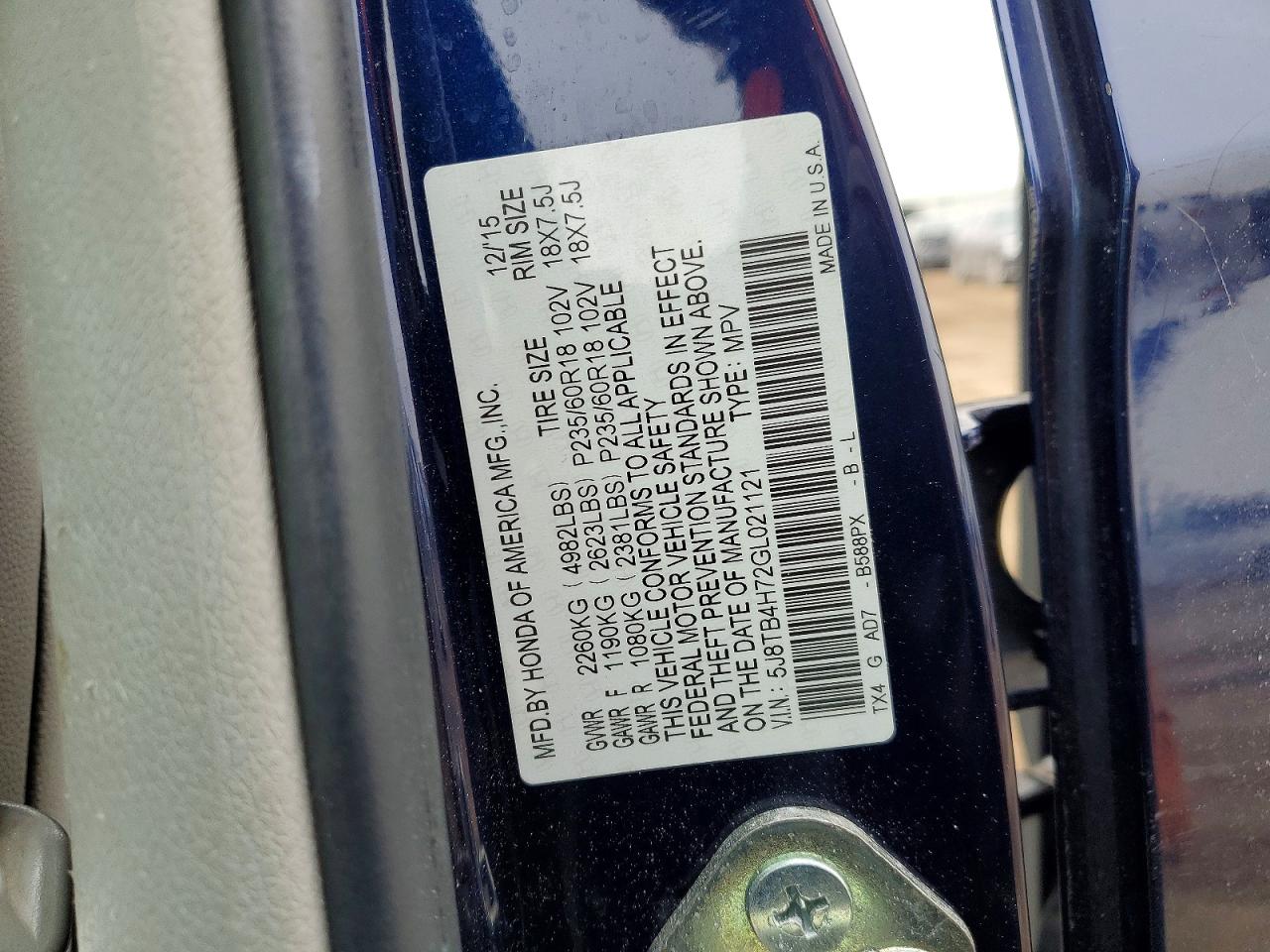 2016 Acura Rdx VIN 5J8TB4H72GL021121 photo 12