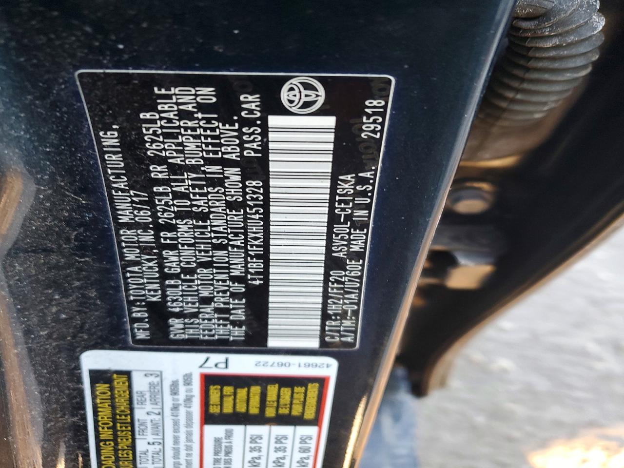 2017 Camry VIN 4T1BF1FKXHU451328 photo 12