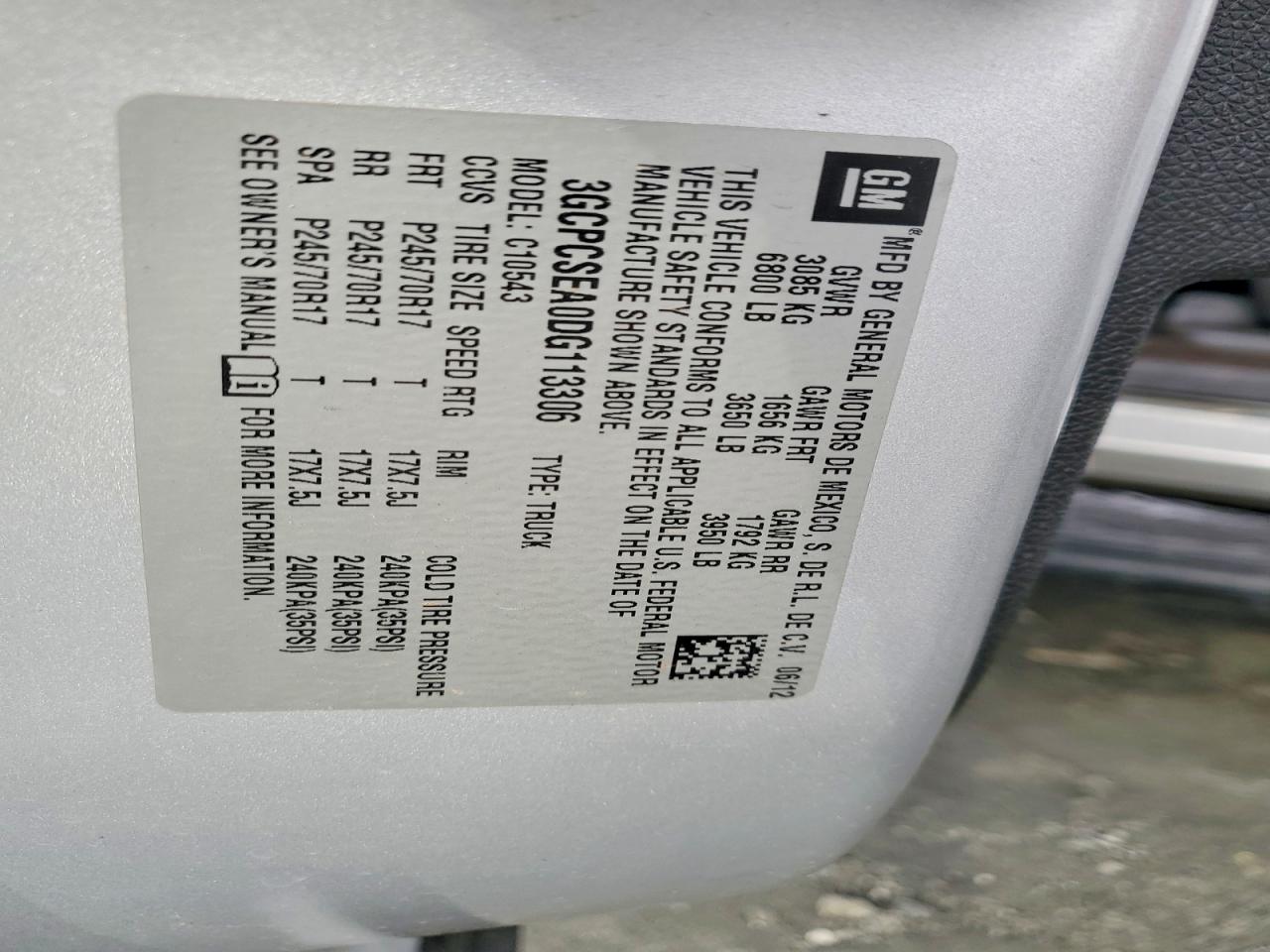 2013 Chev All models VIN 3GCPCSEA0DG113306 photo 12