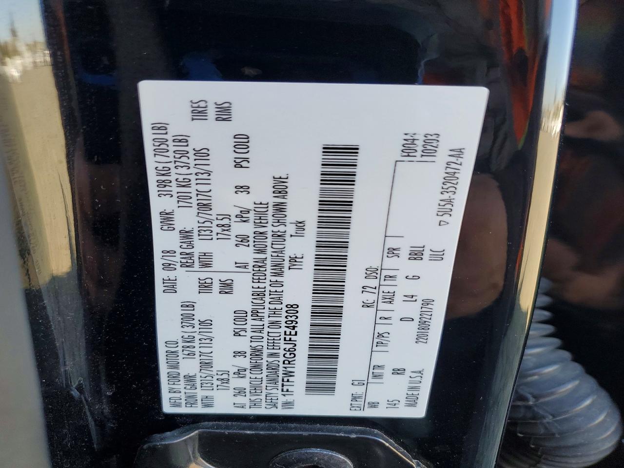 2018 Ford F150 VIN 1FTFW1RG6JFE49308 photo 12