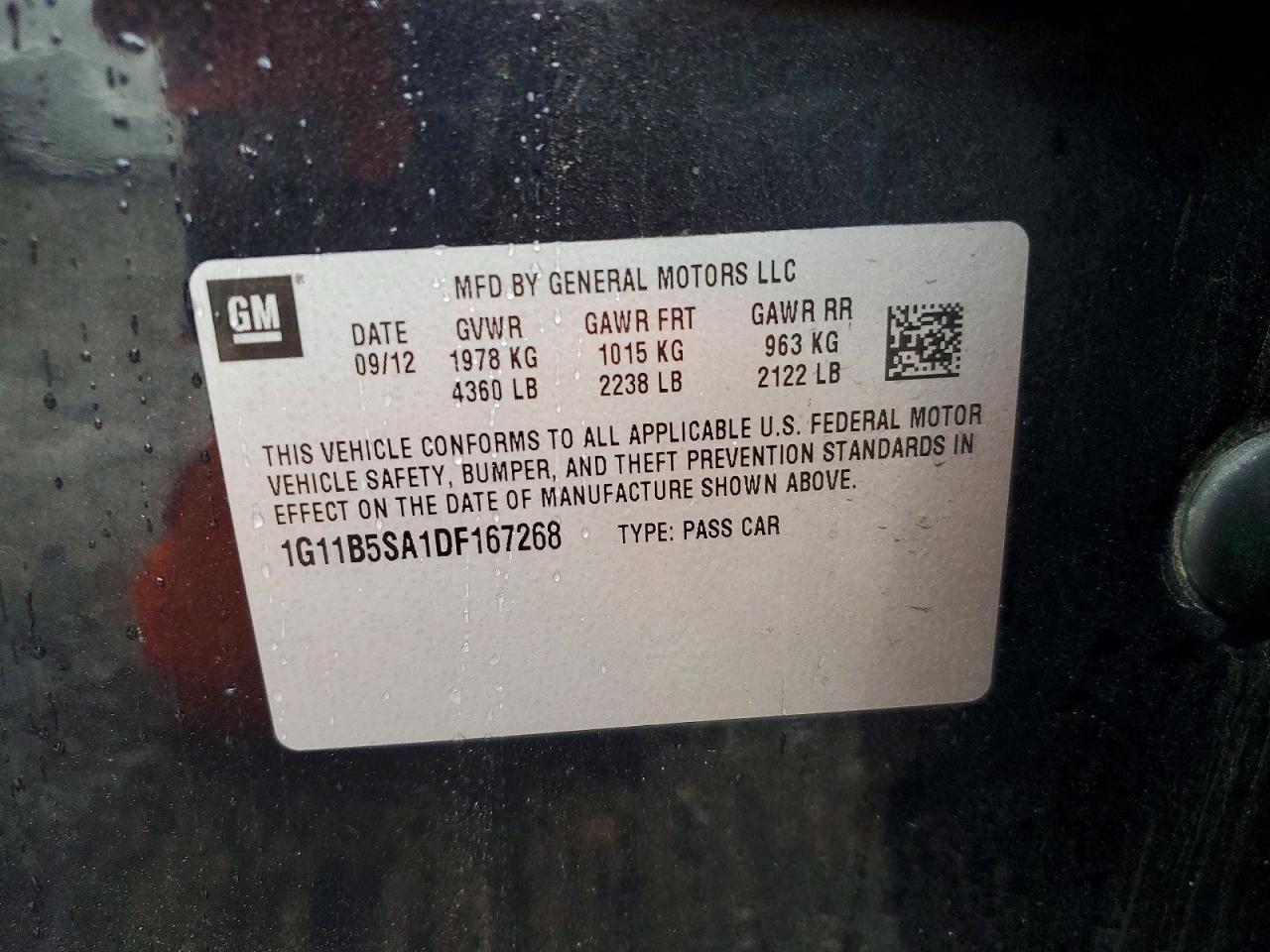 2013 CHEV Malibu VIN 1G11B5SA1DF167268 photo 12