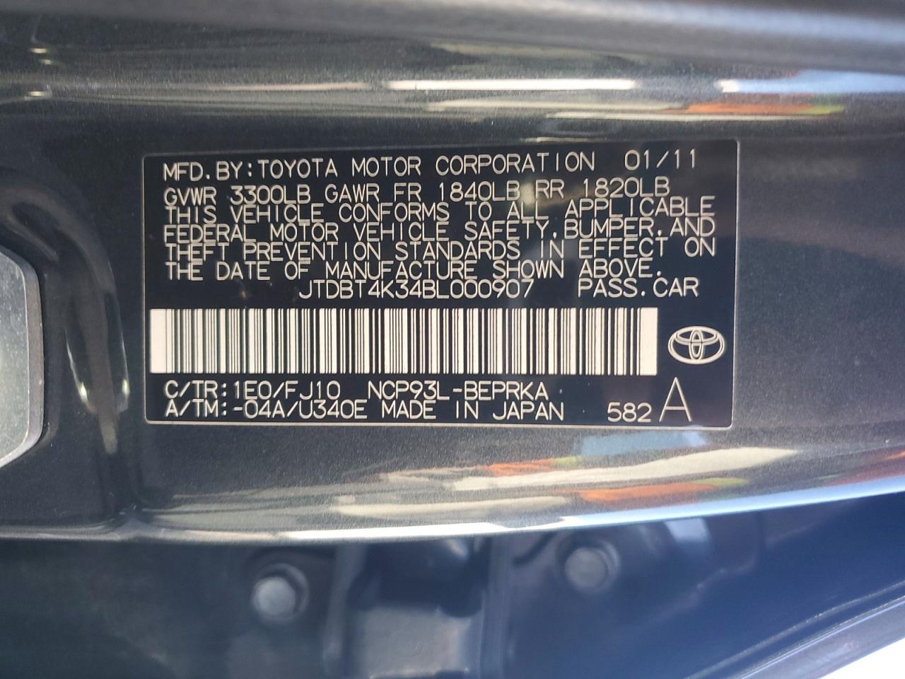 2011 Toyota Yaris VIN JTDBT4K34BL000907 photo 12