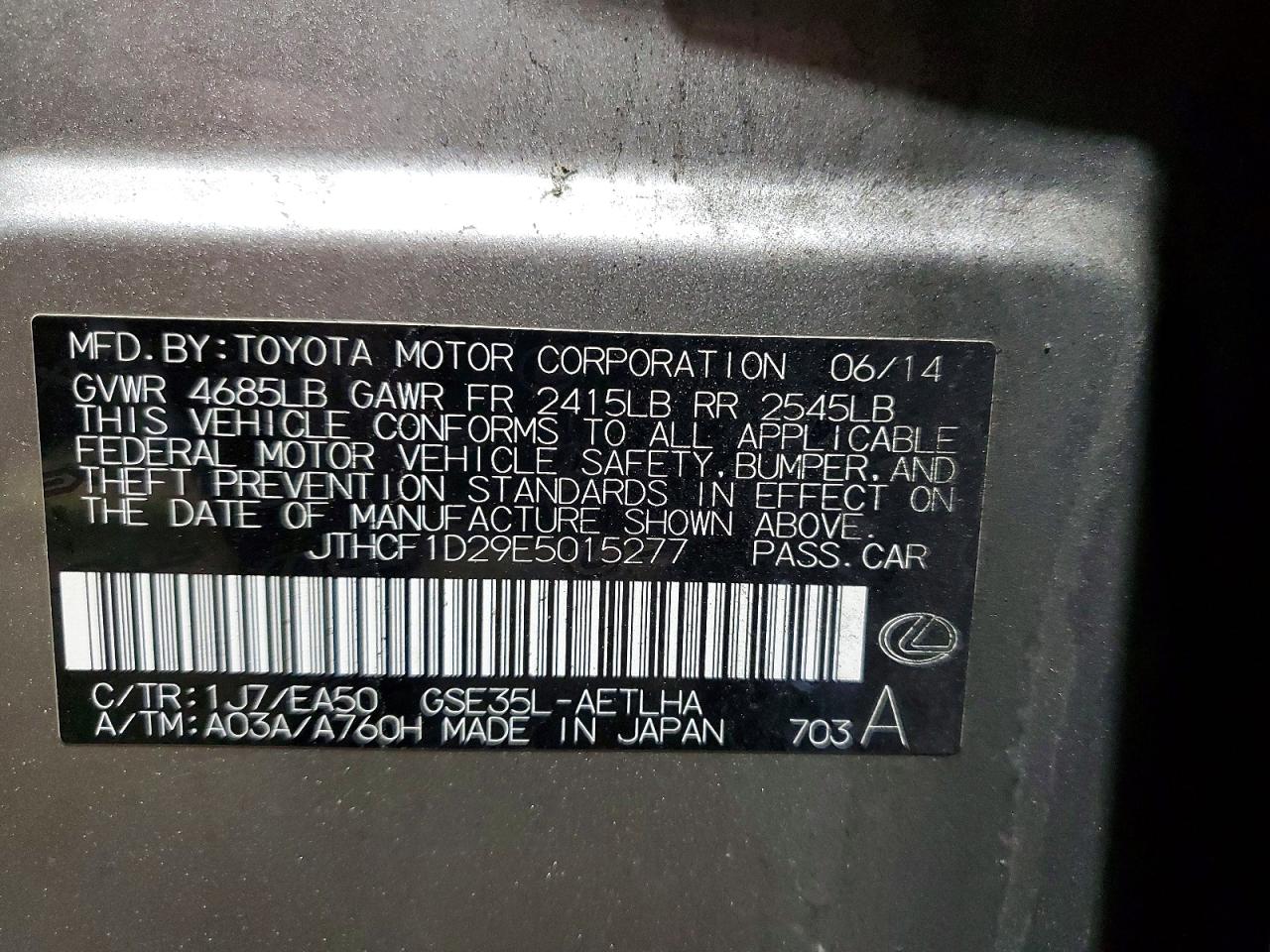 2014 Lexus Is VIN JTHCF1D29E5015277 photo 12