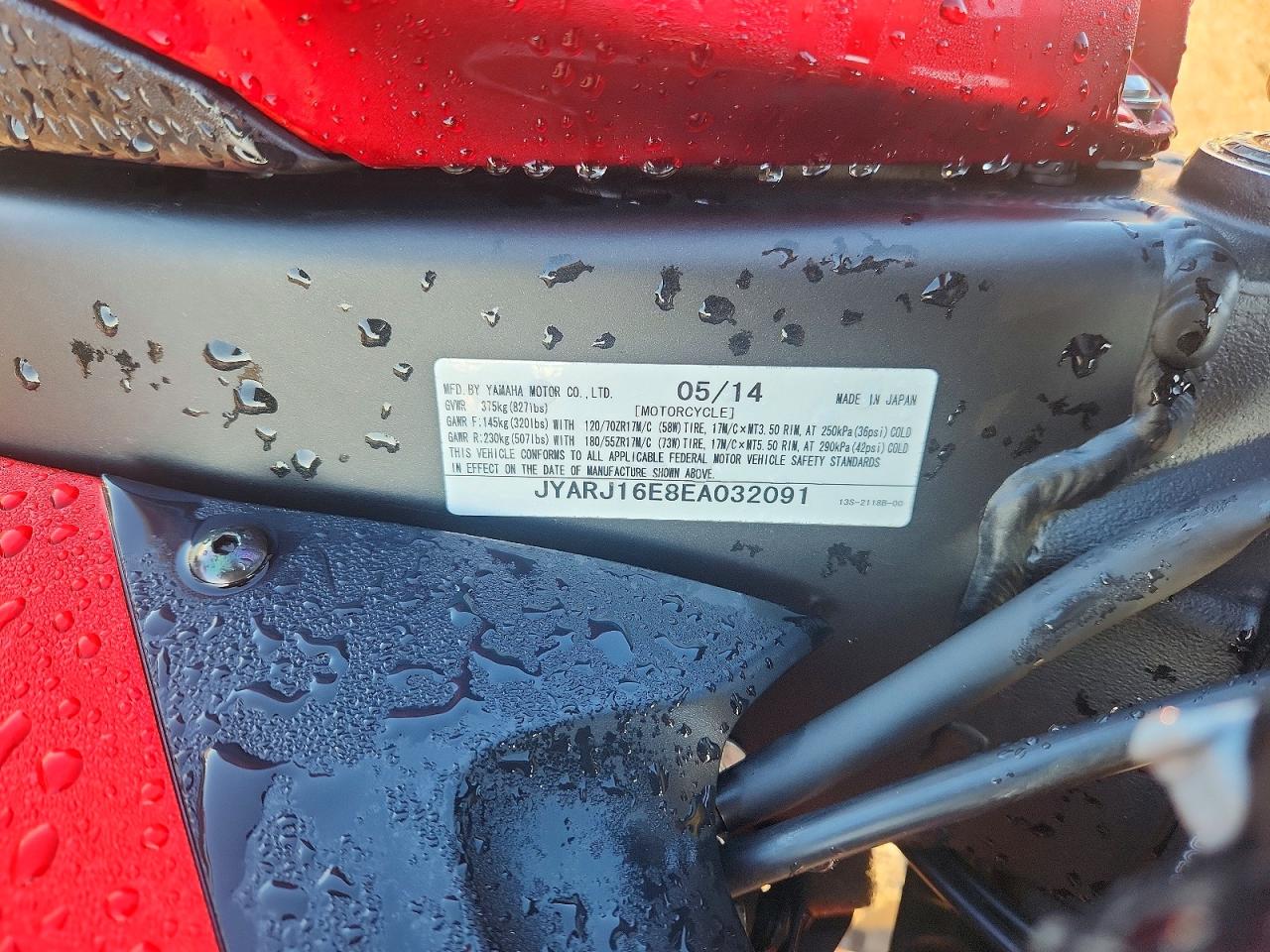 2014 YAMA Yzf600 VIN JYARJ16E8EA032091 photo 9