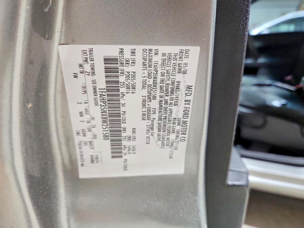 2008 Ford Focus VIN 1FAHP35NX8W251580 photo 12