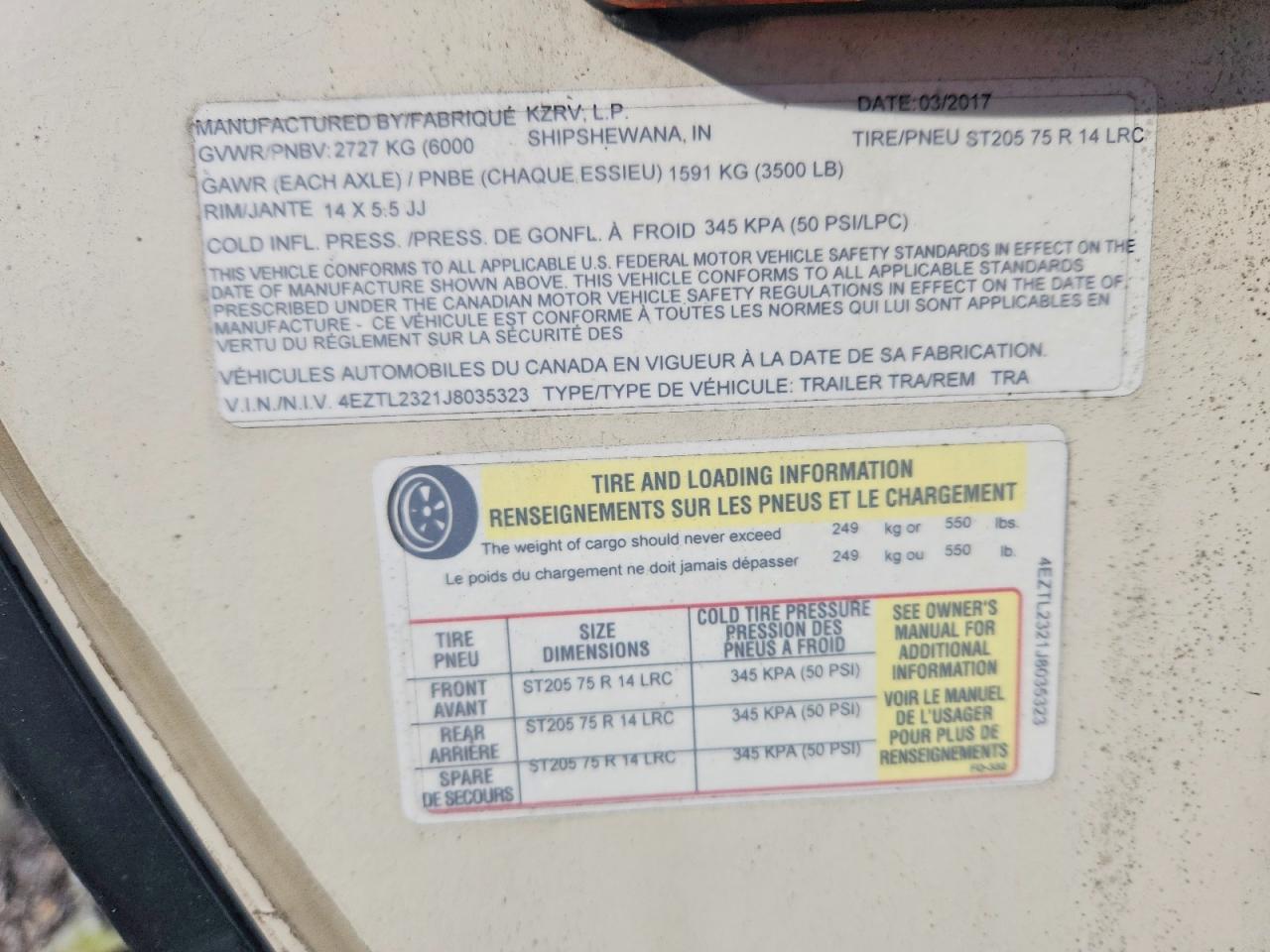 2018 KZRV Trailers VIN 4EZTL2321J8035323 photo 10