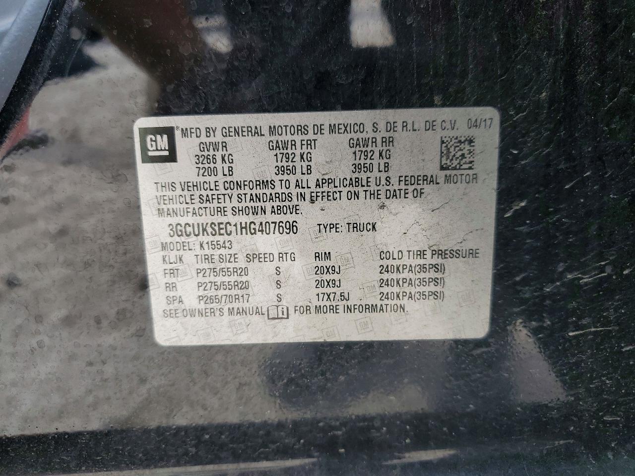 2017 Chev Silverado VIN 3GCUKSEC1HG407696 photo 12