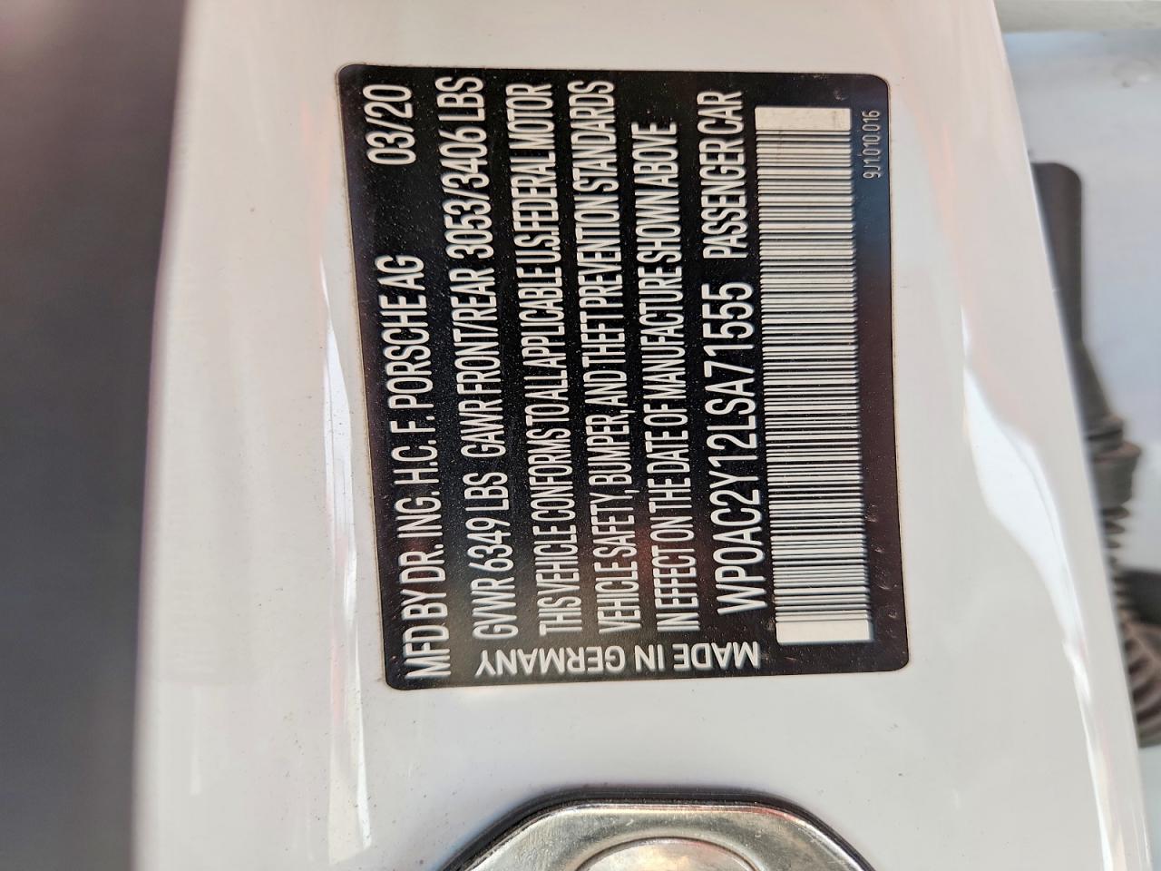 2020 Porsche Taycan VIN WP0AC2Y12LSA71555 photo 12