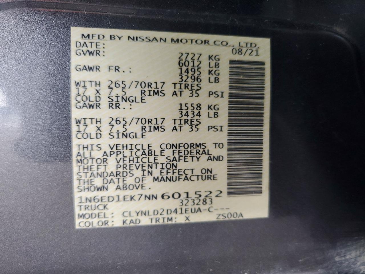 2022 Nissan Frontier VIN 1N6ED1EK7NN601522 photo 12