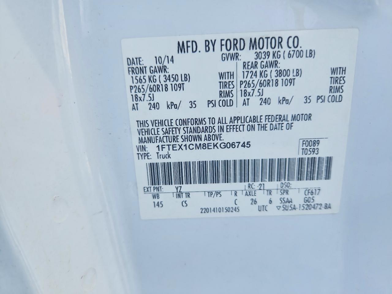 2014 Ford F150 VIN 1FTEX1CM8EKG06745 photo 12