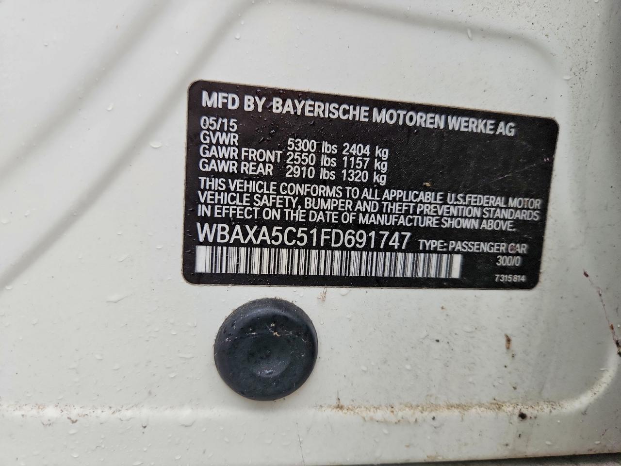 2015 BMW 5 series VIN WBAXA5C51FD691747 photo 12