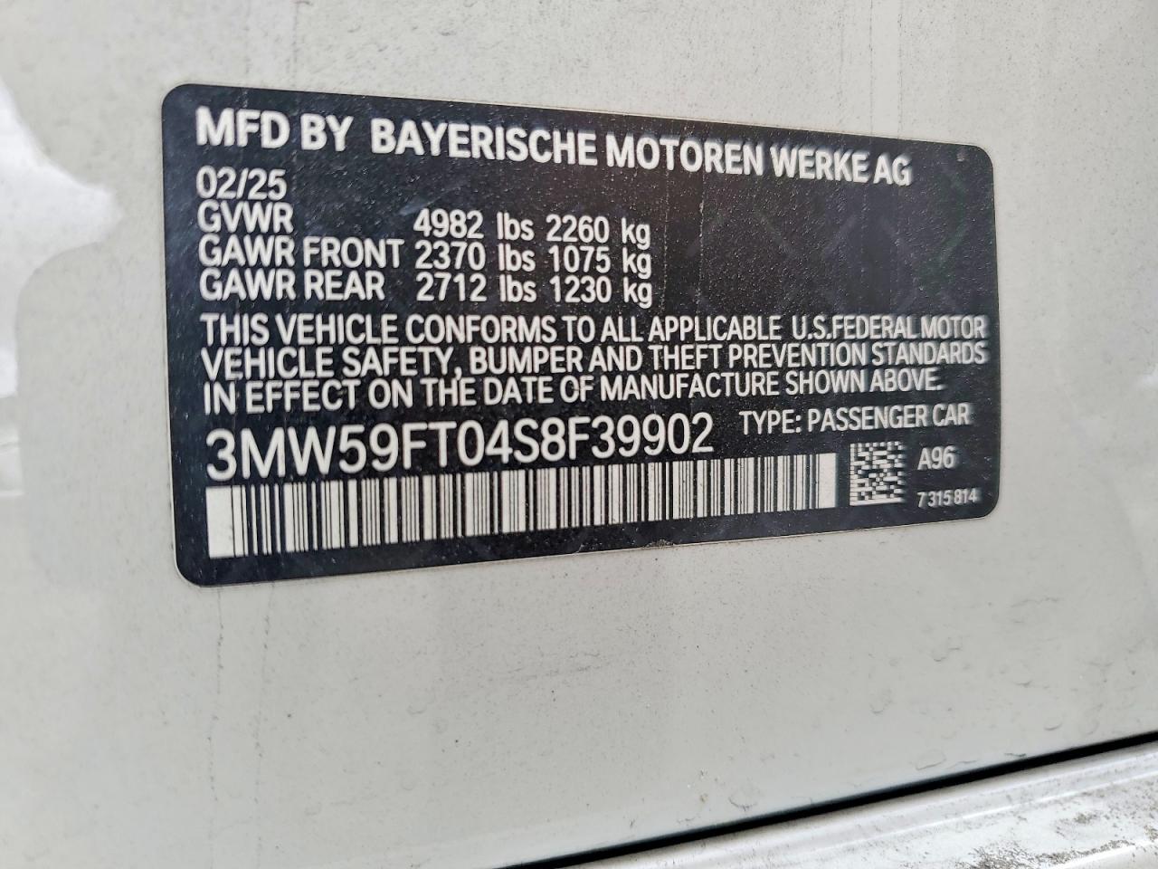2025 BMW M3 VIN 3MW59FT04S8F39902 photo 12