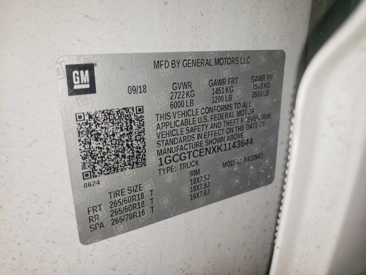 2019 CHEV Colorado VIN 1GCGTCENXK1143644 photo 12