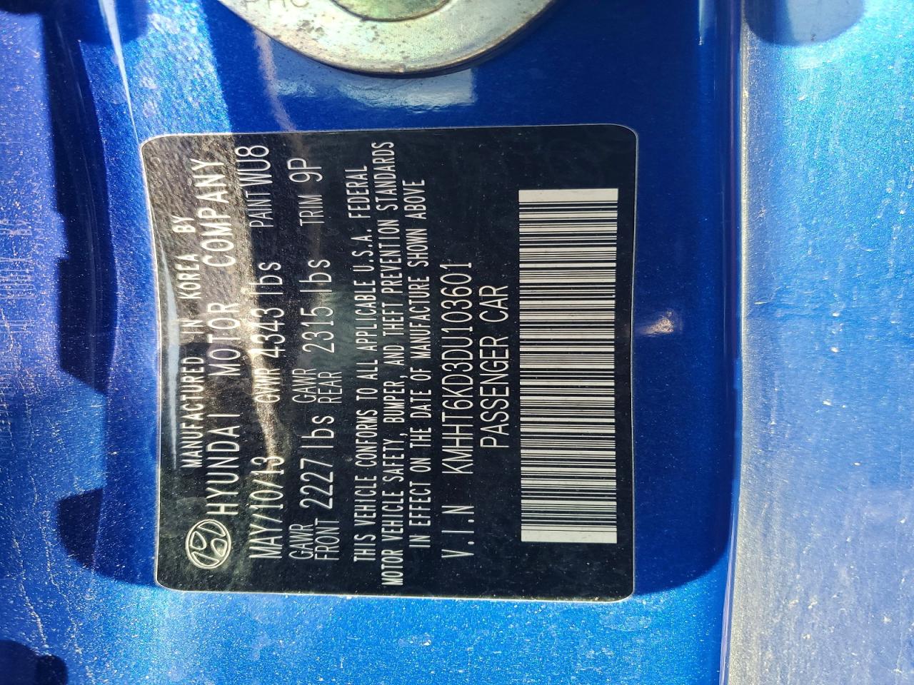 2013 HYUNDAI Genesis coupe VIN KMHHT6KD3DU103601 photo 12