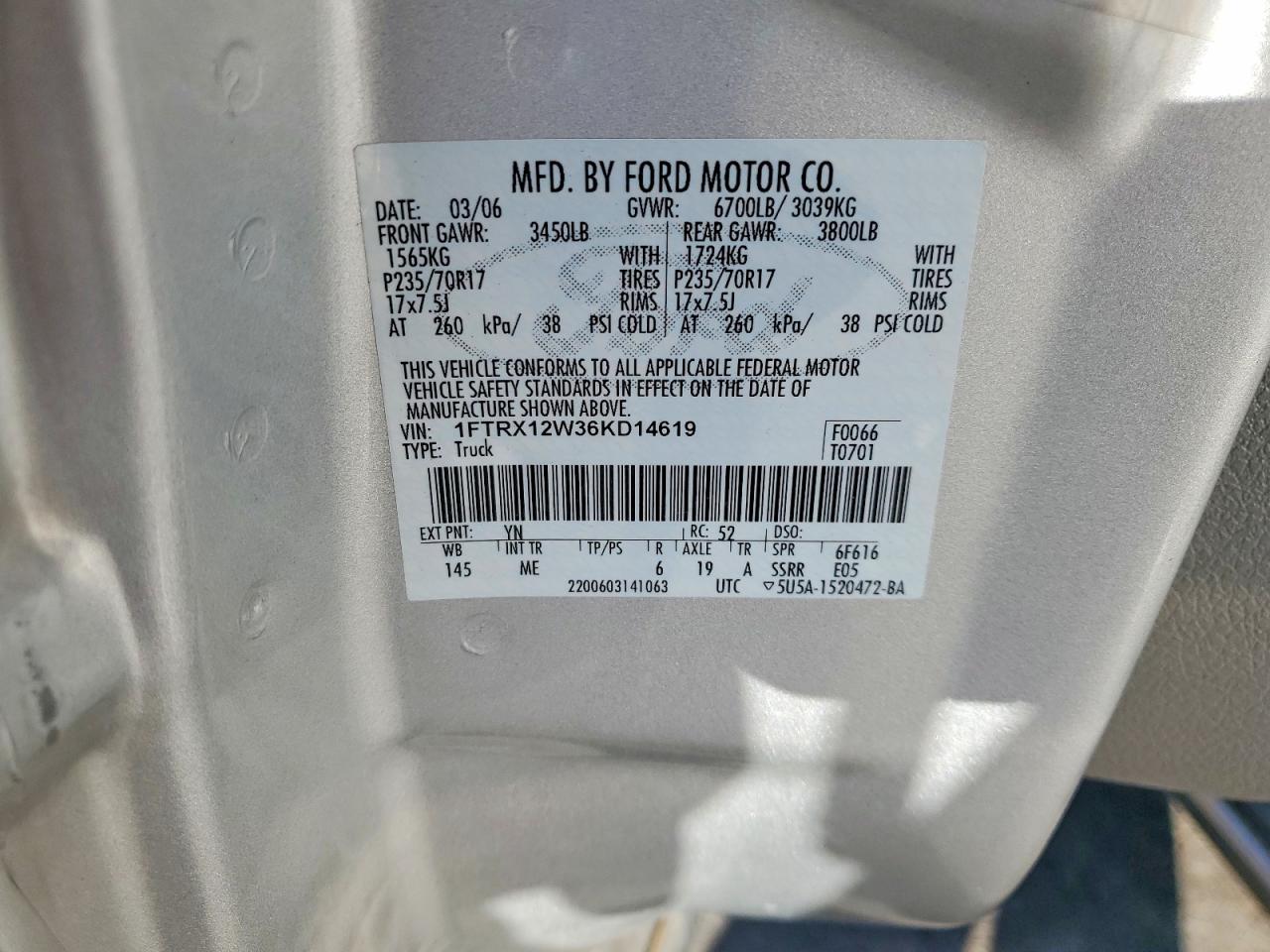 2006 Ford All models VIN 1FTRX12W36KD14619 photo 12