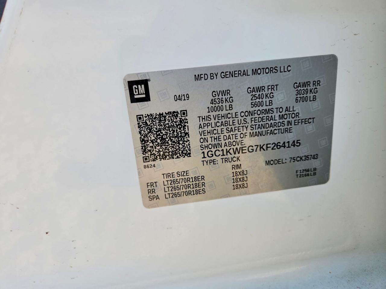 2019 Chevrolet All models VIN 1GC1KWEG7KF264145 photo 12