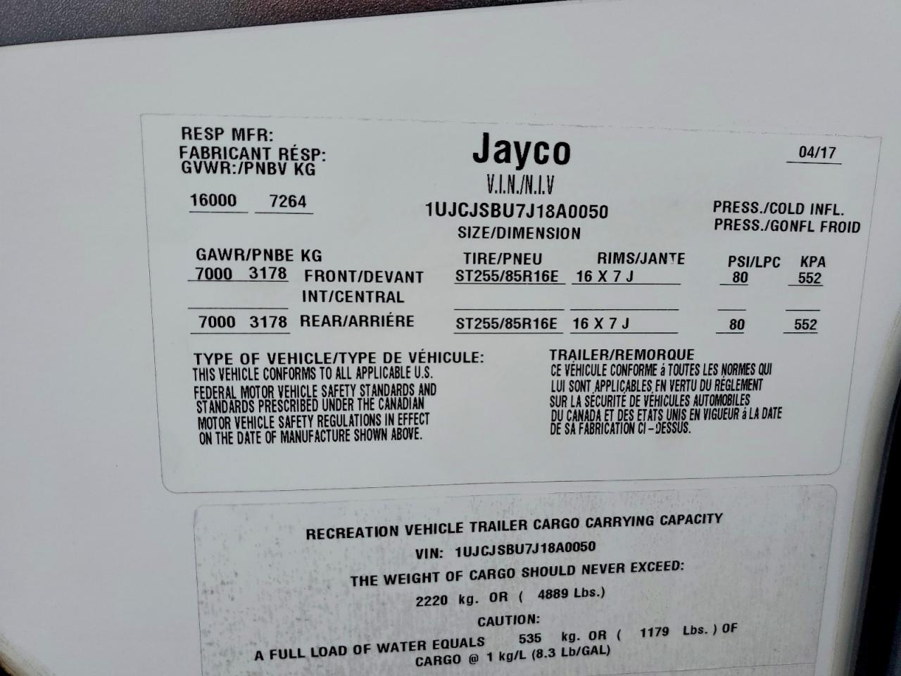 2018 JAYCO Rv trailer VIN 1UJCJSBU7J18A0050 photo 10